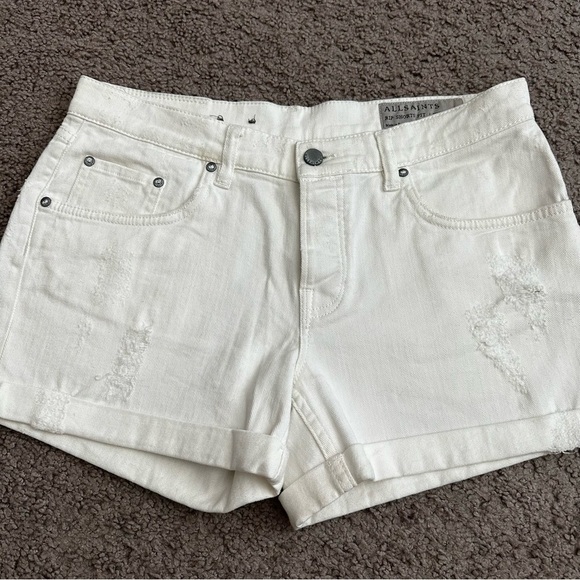 Allsaints Rip Shorts Fit White Denim Distressed Womens W29 - Picture 5 of 11